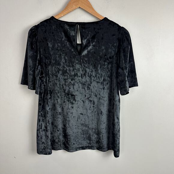 Lucky Brand Black Crushed Velvet Blouse Top Short Sleeve Shirt M Medium - Picture 4 of 10